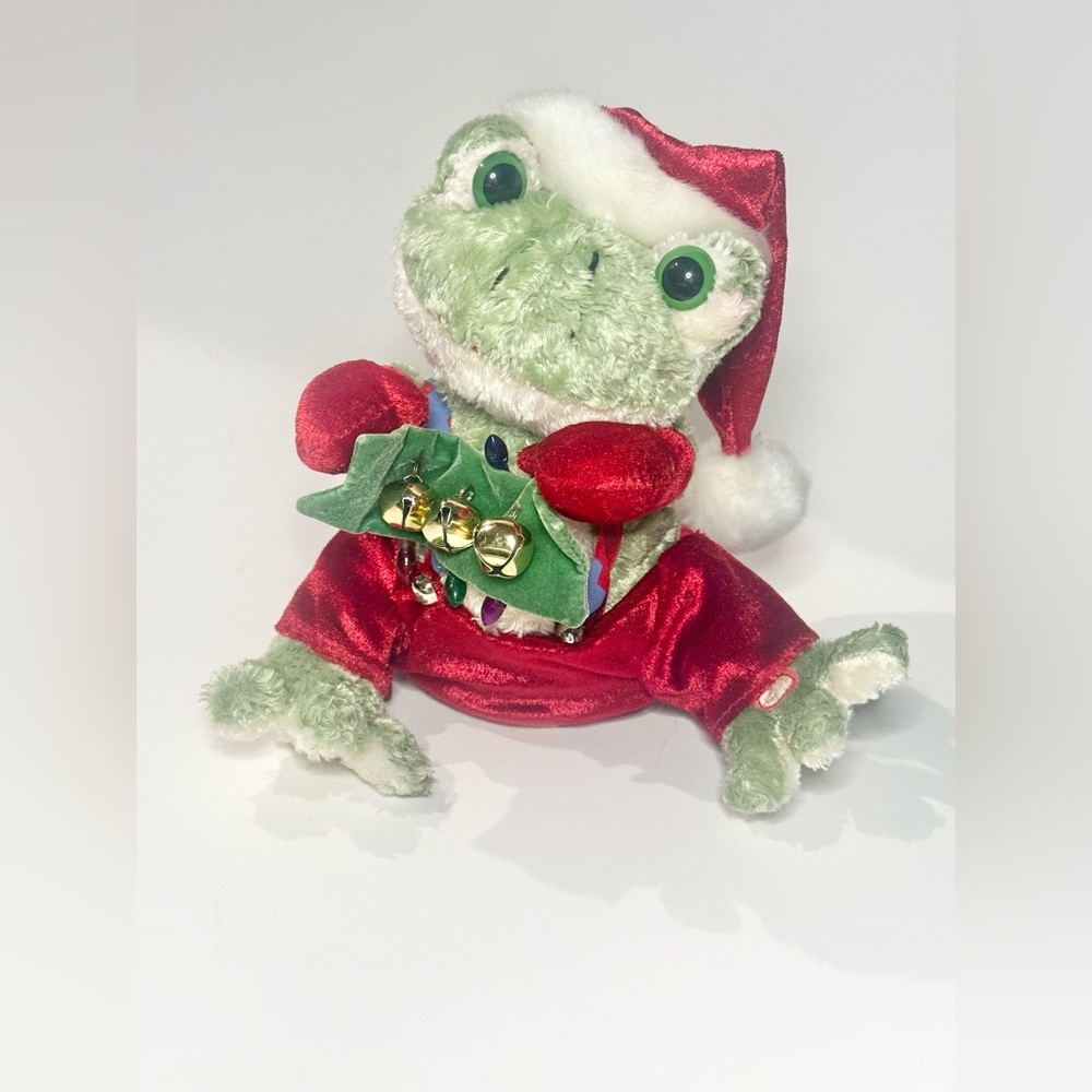 Gemmy Festive Santa Frog Christmas Animated Musical Plush Jumpin Jiminy